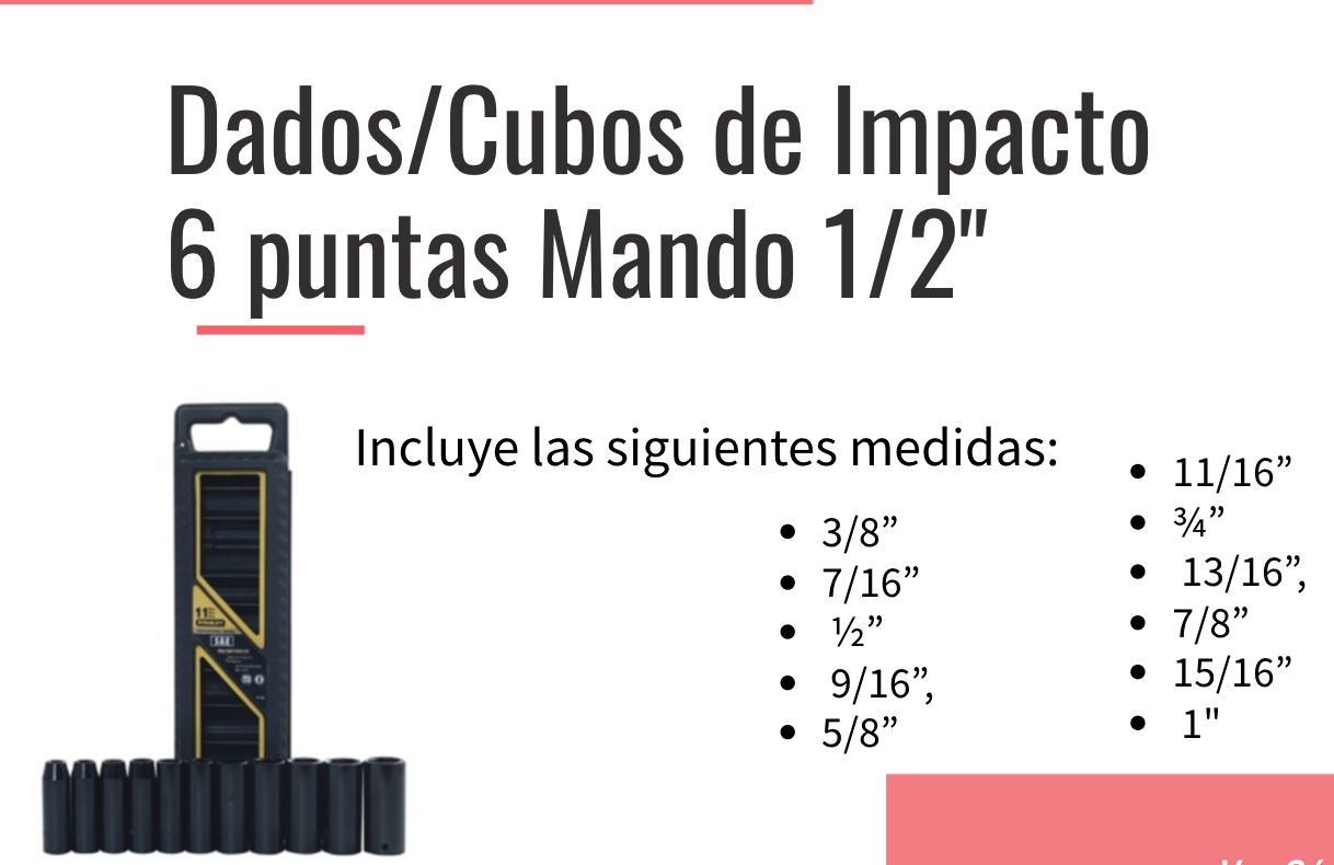 KIT DADOS/CUBOS DE IMPACTO 6 PUNTAS MANDO 1/2"